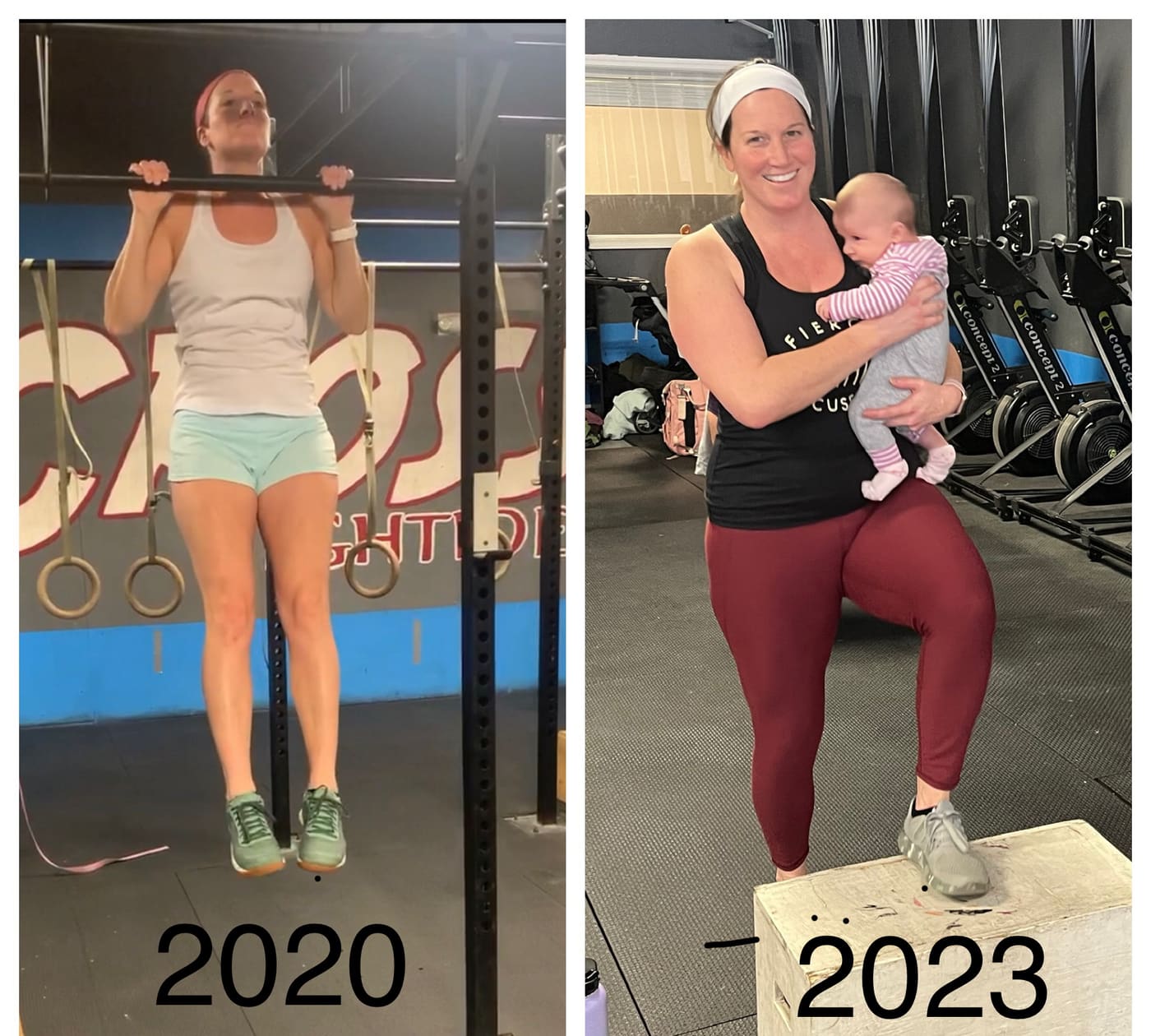 Dr. Nicole's before-and-after CrossFit transformation, three years apart
